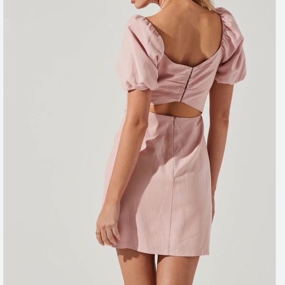 ASTR The Label Linen Pleat Front Mini Dress - Dusty Rose Medium - Picture 4 of 11